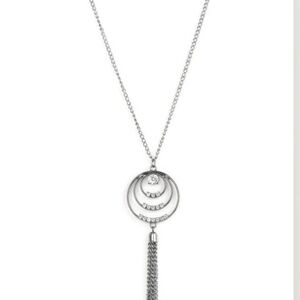Paparazzi Black Circle Tassel Necklace Spiraling Sparkle Gunmetal Rhinestone